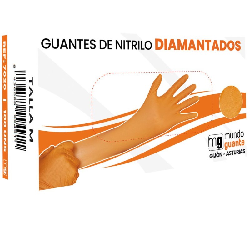 GUANTE NARANJA DIAMANTADO 7 MICRAS 90UDS T. XL (10)